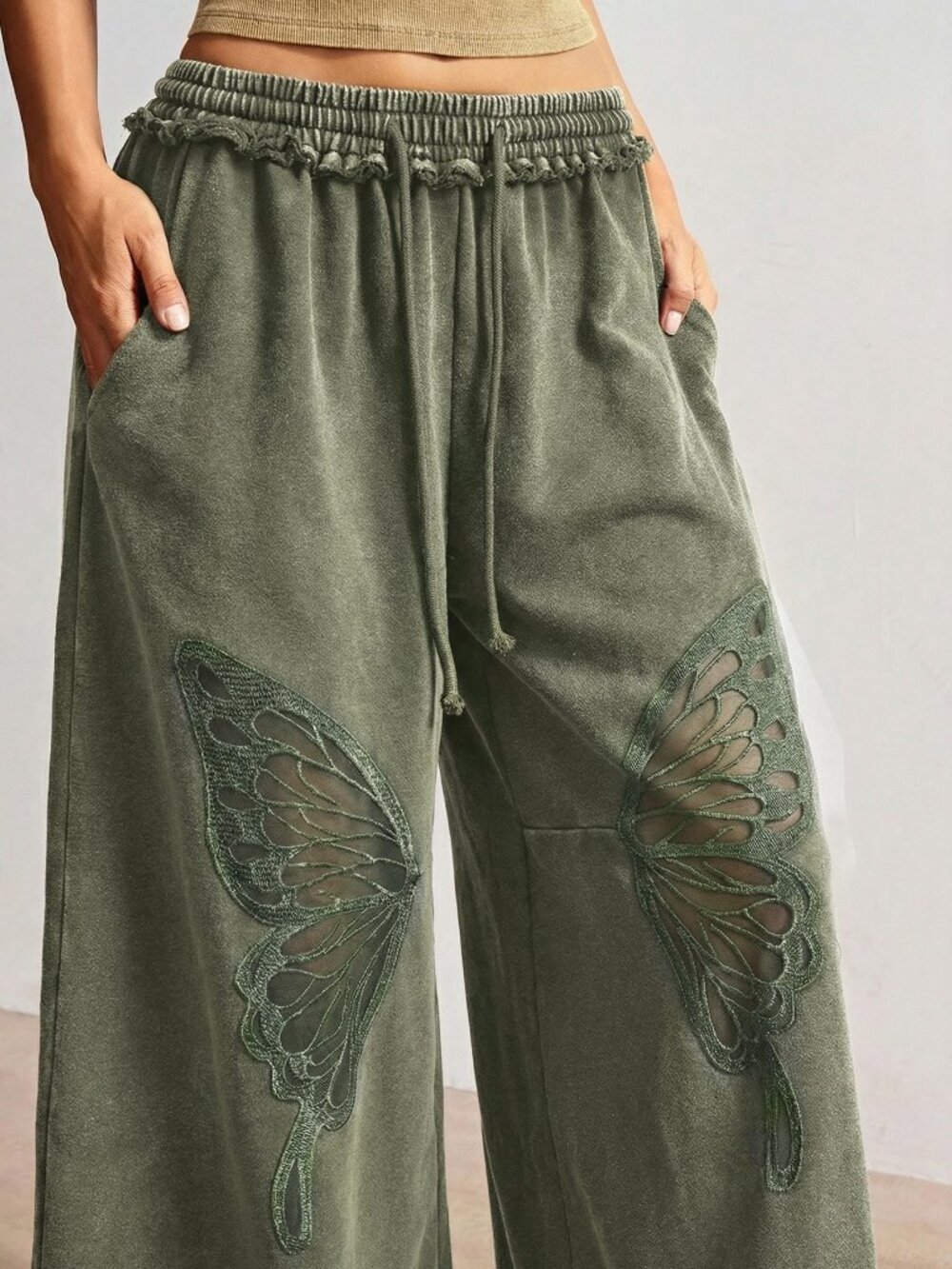 Army Green Casual Women's Knit Loose Pants